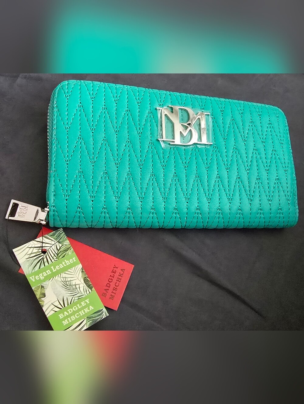 Badgley Mischka Teal Quilted Clutch
